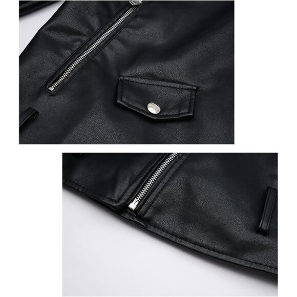 LY VAREY LIN Women Faux Leather Jacket black Long Sleeve Lapel Collar - Picture 4 of 6